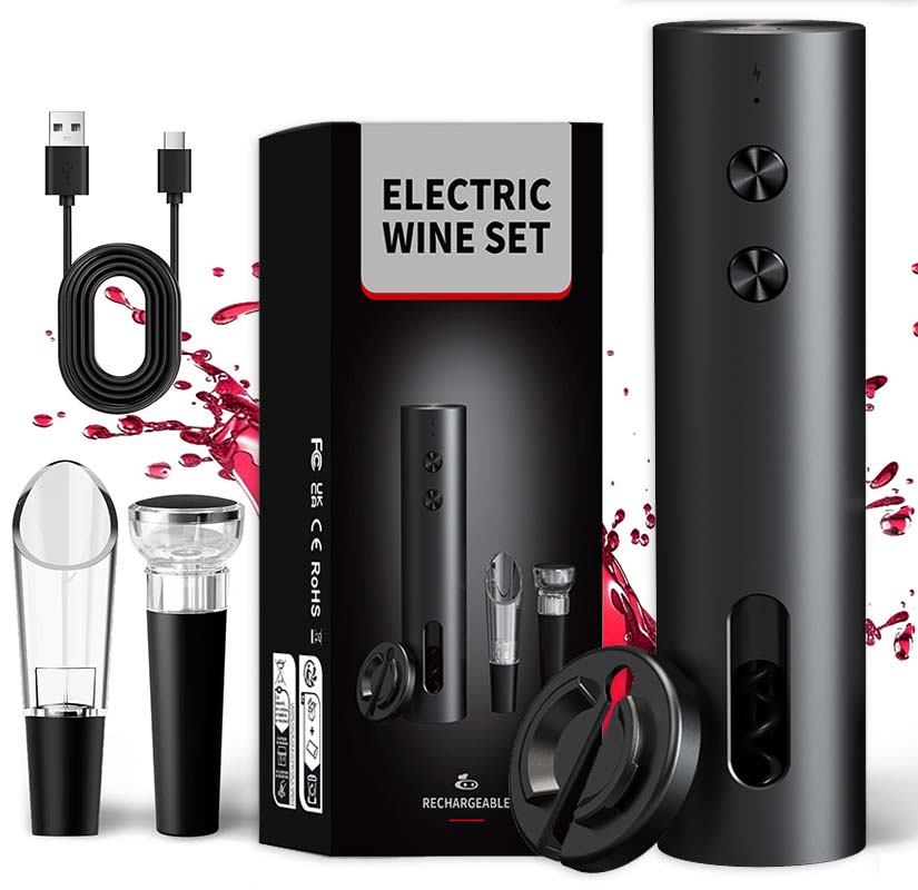 Bottle Stopper Set - 4-in-1電動ワインオープナーセットUSB充電式電動自動コルク抜きオープナーセットストッパー、注ぎ口