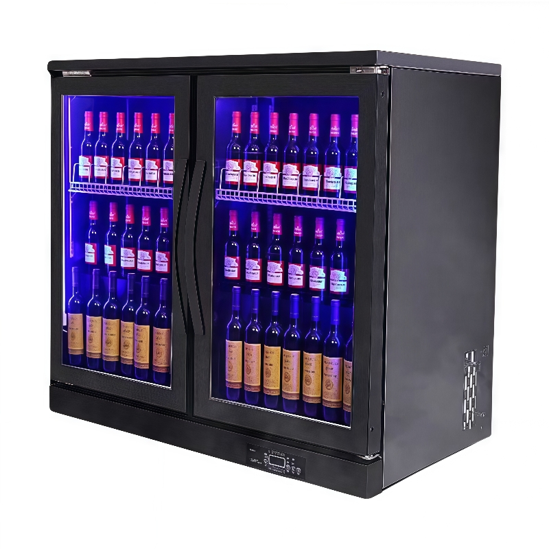 Wine Beer Dual Zone - コンパクトな空冷式ミニドリンクディスプレイ冷凍庫、霜取り不要、ロック可能なバーキャビネット、ビール、ジュース、ワイン、業務用厨房保管用