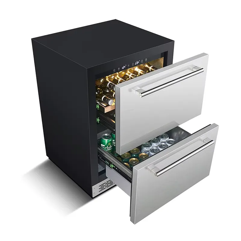 Wine Beer Dual Zone - 黒色で耐久性のあるステンレス製、145Lの霜取り不要デュアルゾーン家庭用/オフィス用冷蔵庫、バー、ワイン、ビールクーラー（引き出し付き）