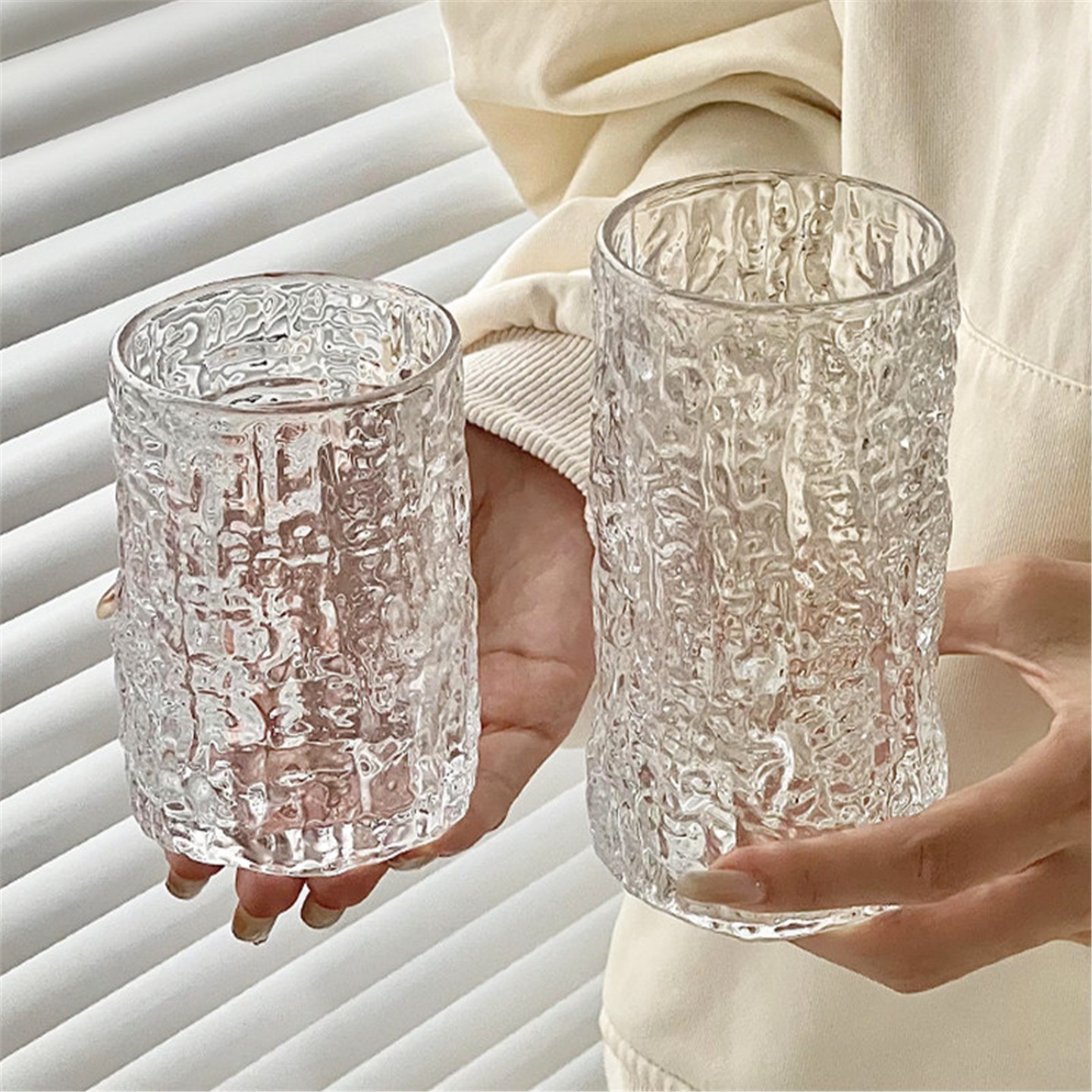 Wine Beer Coffee - 女性用ガラス製ビールカップ素朴な樹皮デザインインスタイル飲料カップ家庭用ウォーターグラスワイングラスコーヒーカップ人気オンライン商品