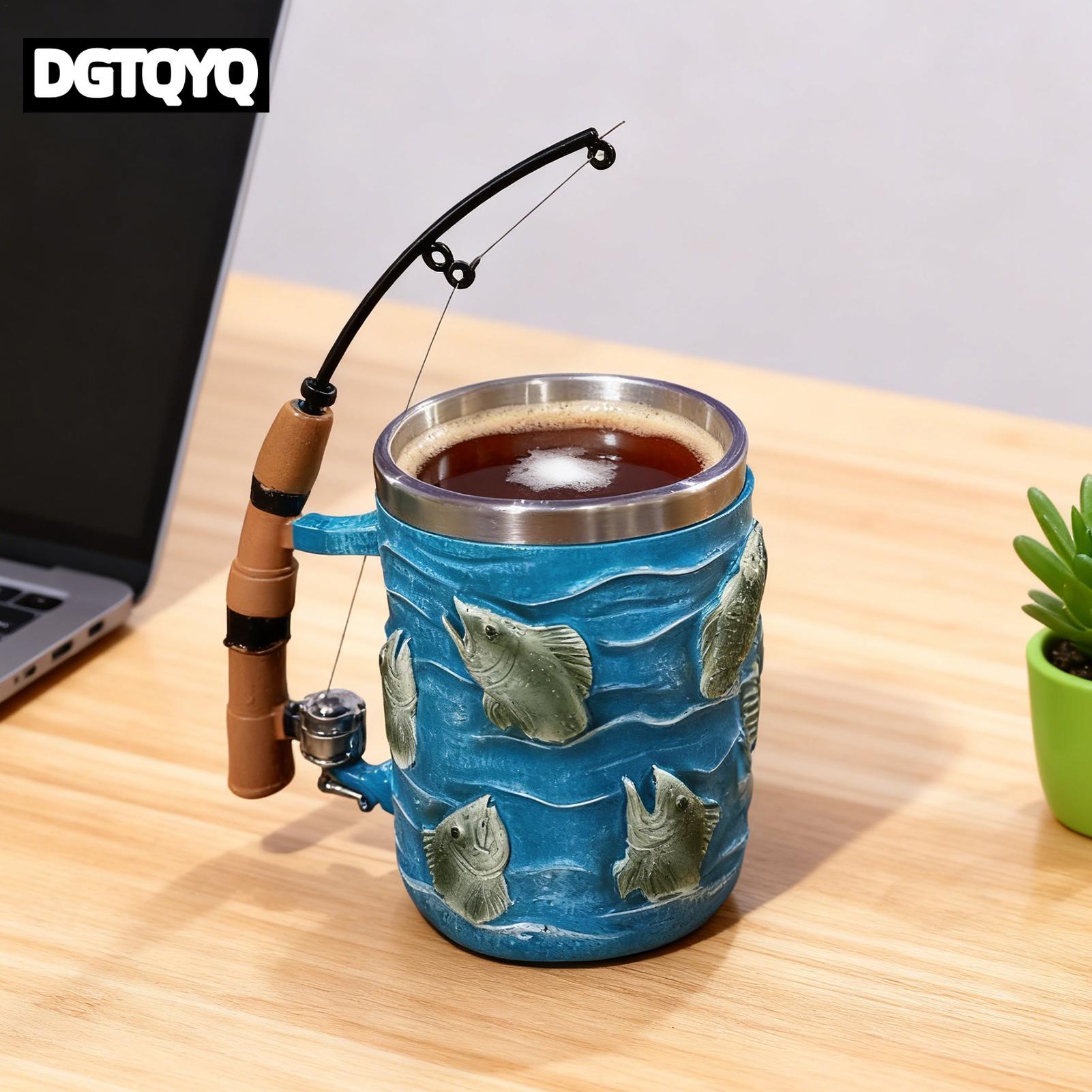 Wine Beer Coffee - コーヒーマグ レジン製 3D魚型 冷温飲料用カップ 釣りテーマ装飾 チョコレート、紅茶、ワイン、ビール用カップ