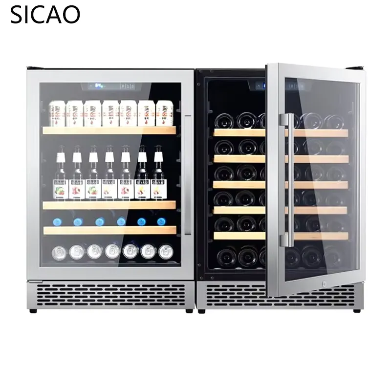 2ドアワインビール冷蔵庫ガラスディスプレイクーラー内蔵型飲料 - Wine Beer Dual Zone のレビューと価格